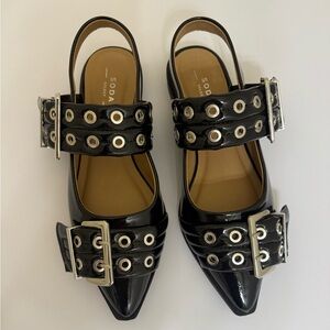 Soda Select Faux Black Patton Buckle Flats NWOT/Box